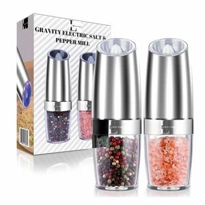 *NEW* Stainless Steel Gravity Electric Salt and Pepper Mill Set with LED Light